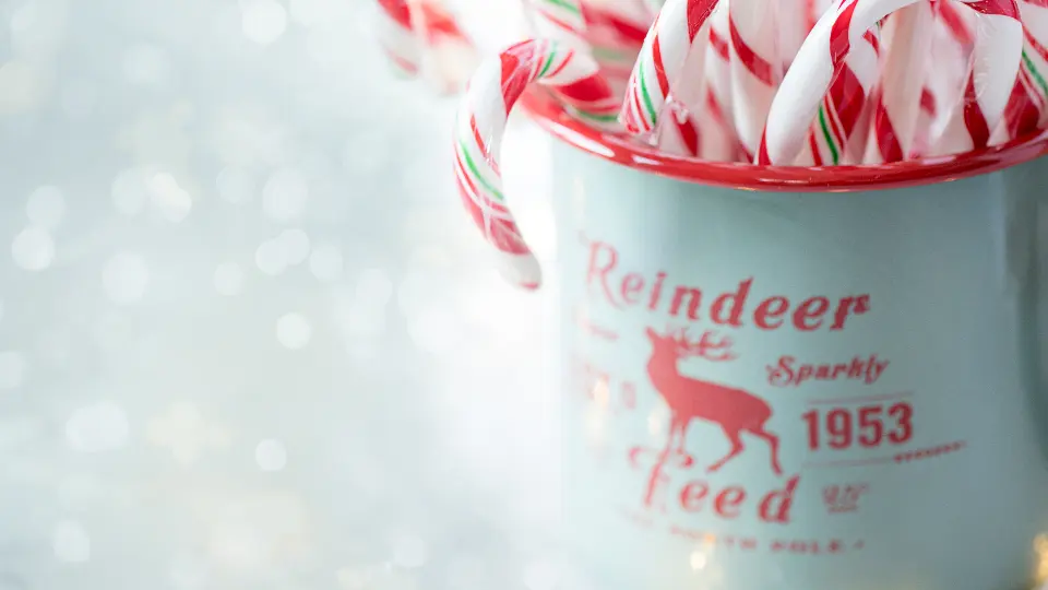 Sucres d’orge rouges et blancs dans une petite tasse